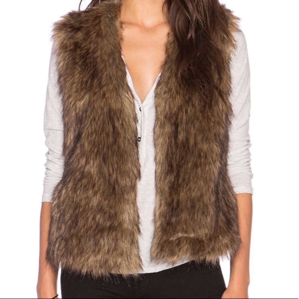 $89 New ARDEN B Brown Tan OPEN FRONT Fuzzy Soft FAUX FUR Jacket Vest Sz Small S